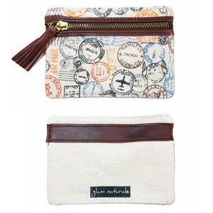 New Passport Stamps Canvas Pouch leather trim